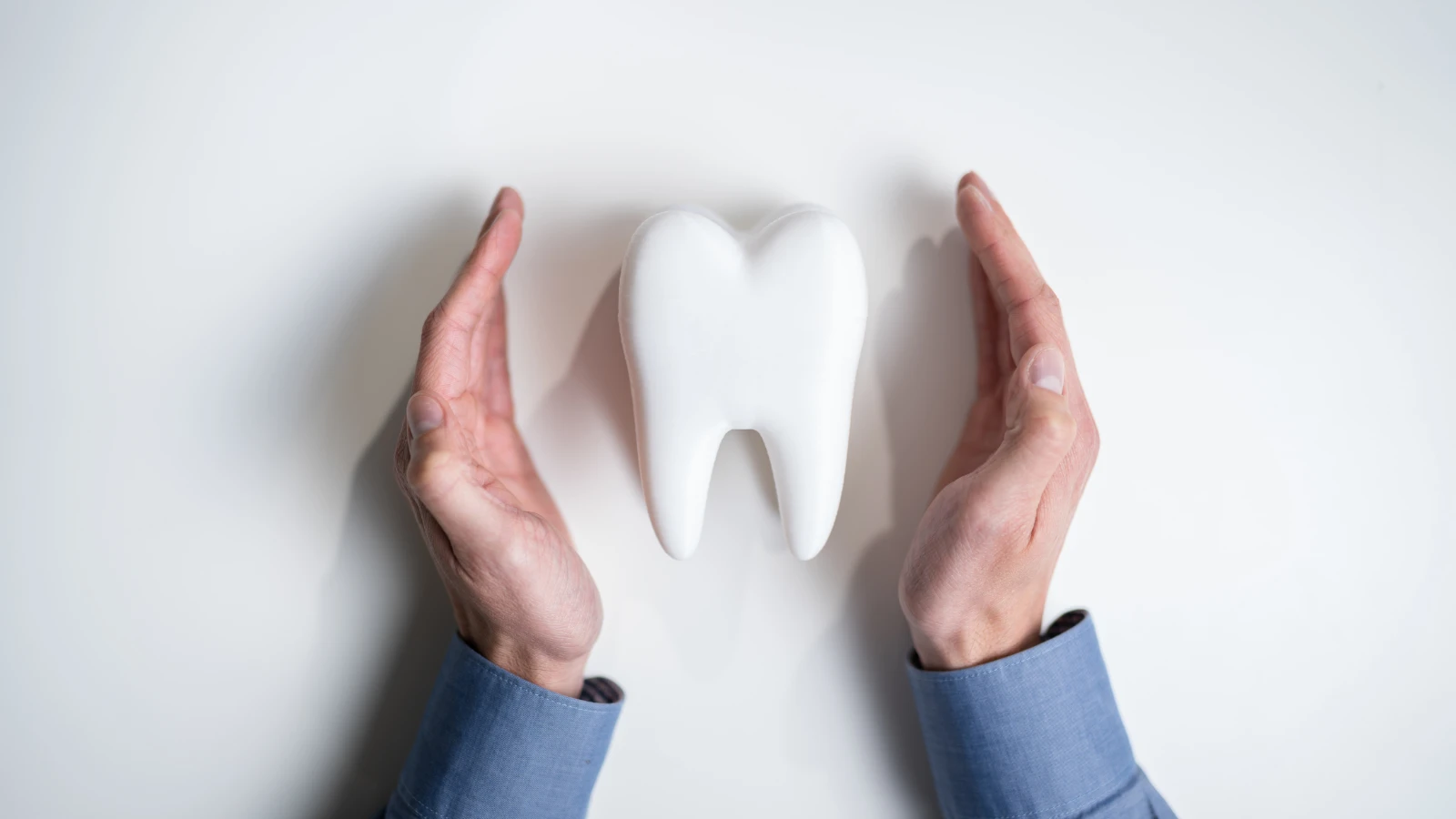 Protective hands surrounding a model tooth, representing emergency dental care at Dental Fresh Bondi Junction for a chipped or lost tooth.
